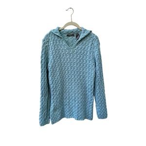 Liz Claiborne Sweater Sz Med Cable Knit textured V Neck Pullover coastal grandma